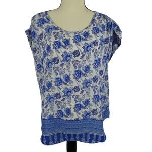 Pink Rose Vintage Women's Large Blouse Lightweight Cap Sleeves Floral Peasant